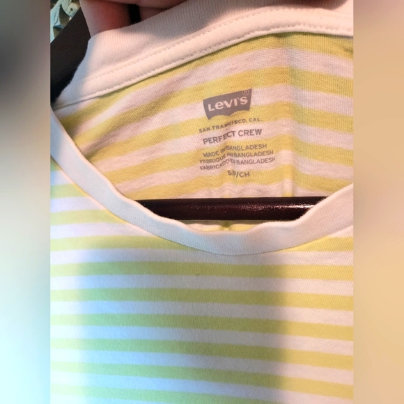Levi | Perfect Crew Striped Tee | Lime Green & Cream Striped | Size Small - Picture 4 of 9